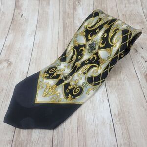Vintage Enrico Venturi Black Gold Tie Silk
